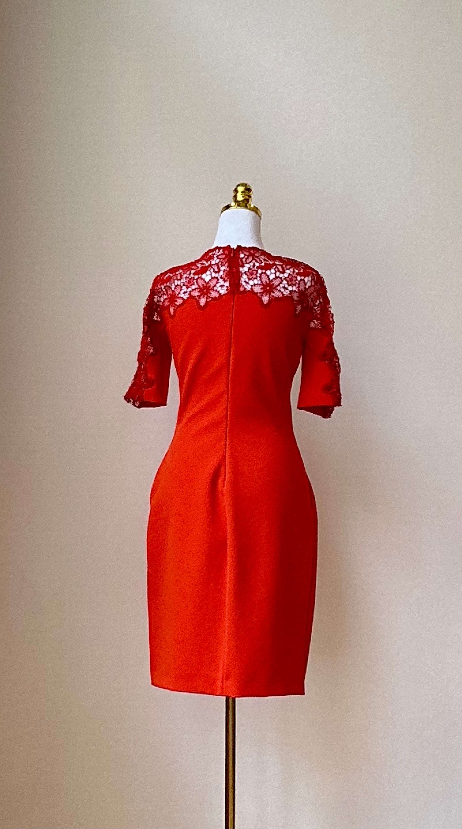 Rotes Damen Midikleid mit Spitze Gr. S